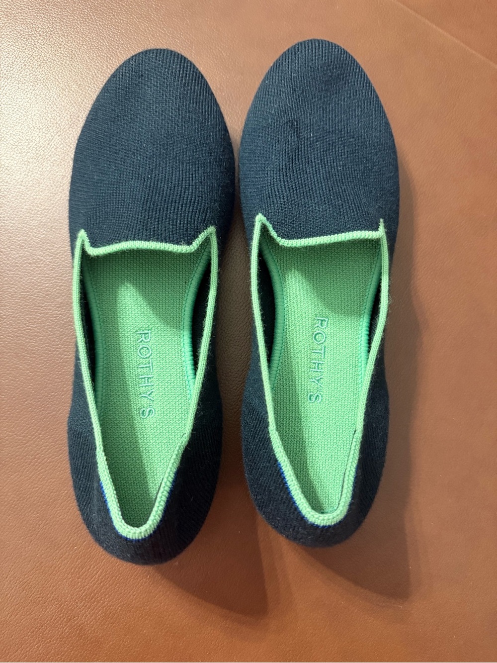 Rothy's Navy knit with green trim Marino loafers